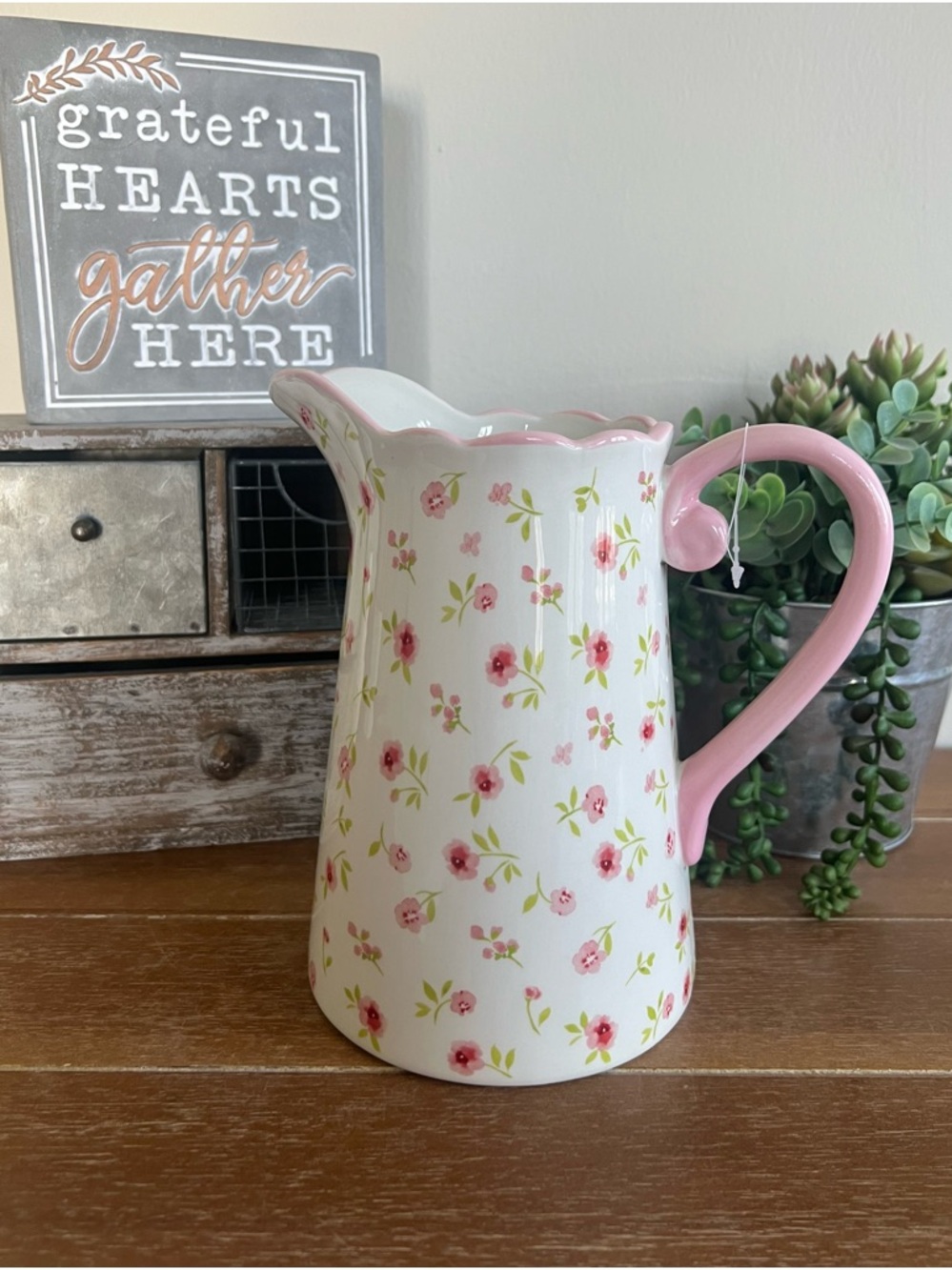 New Pink Ditsy Floral Ceramic Pitcher